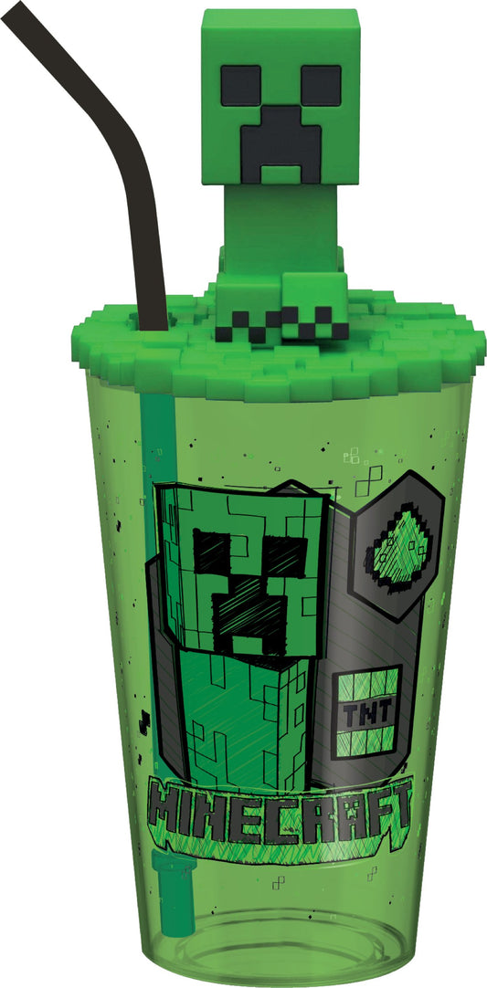 Gobelet plastique avec paille 3D MINECRAFT